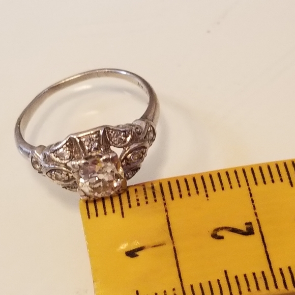 Super sale! Antique Platinum art deco European old mined diamond engagement ring - Picture 10 of 16